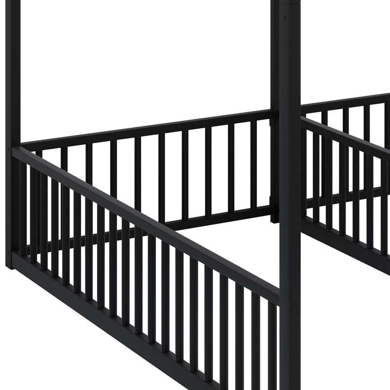 Metal House Platform Bed with Open Concept Design, Black