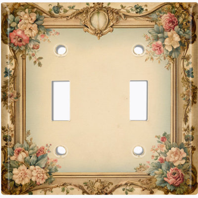 Couvercle de plaque d'interrupteur en métal; 2 bandes à bascule - cadre floral rétro