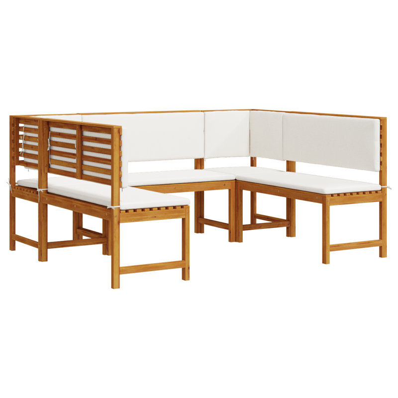 Ensemble de banc de jardin vidaXL 5 pièces en bois d'acacia massif brun, Blanc