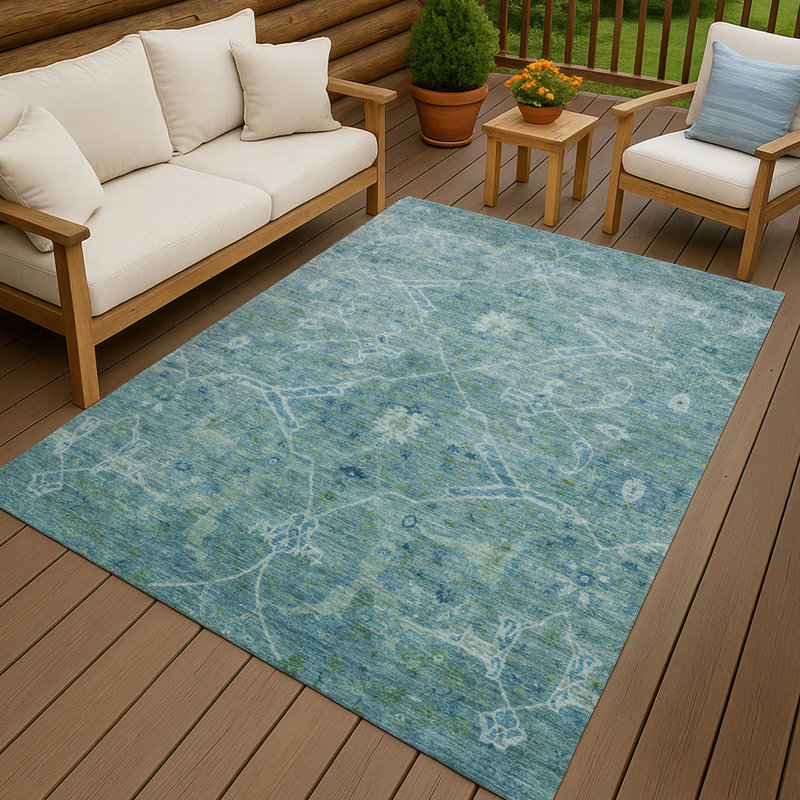 Tapis intérieur / extérieur lavable à la machine Masuda ACN2298 Global, Rectangle 10 pi x 14 pi