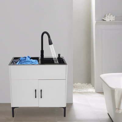 Laundry Sink With Pull-Out Faucet And Cabinet