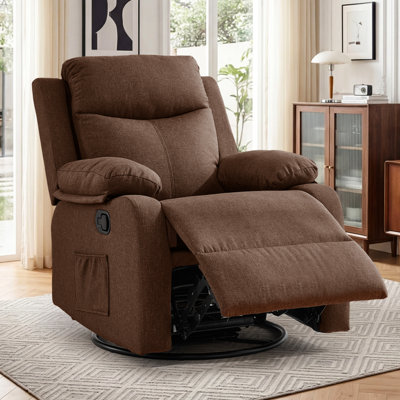  Recliner Chair, 360° Swivel Rocker Recliners For Living Room, Small Recliner For Small Spaces, Fabric Manual Recliners With Side Pockects