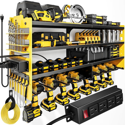 Organisateur mural robuste pour outils électriques avec station de charge et supports de perceuse