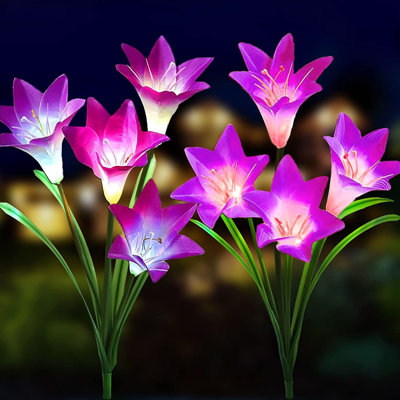 Outdoor Solar Lights 2 Pack Garden Bigger Lily Flowers Multi-Color Changing LED Pathway Light For Patio Yard Lawn Decoration -  Gustave, 1-H510A