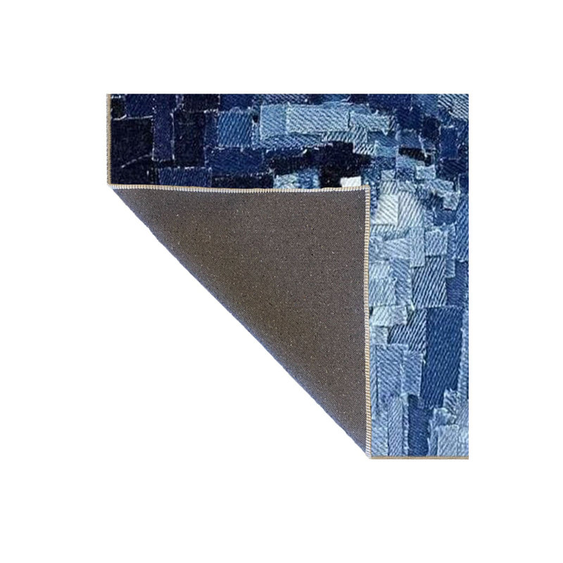 Tapis bleu lavable décoratif à motif abstrait bleu, Carré 4 pi 11 po