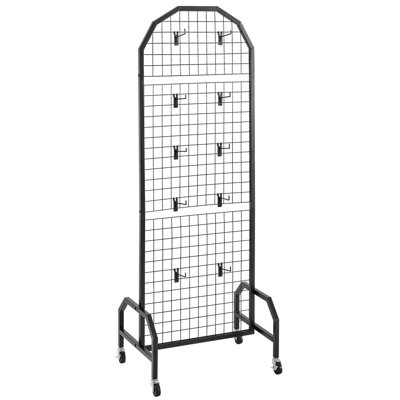 Ensemble de 2 panneaux muraux quadrillés, support à panneaux grillagés 1,9 x 5,4 pi, tablette mobile avec roulettes et 20 crochets, grille grillagée en acier au carbone noir pour salon d'artisanat, décoration, rangement, tableau d'affichage