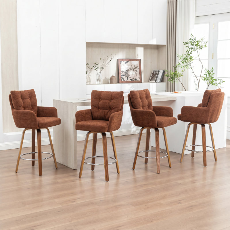 Swivel Upholstered Counter Stool with Solid Wood Frame, Orange