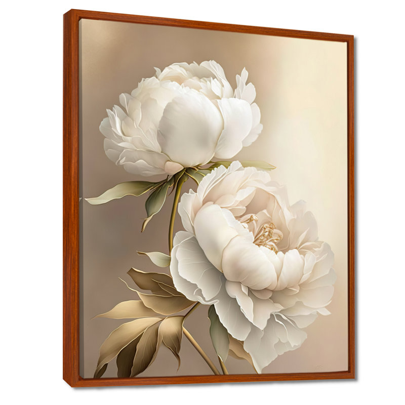 Fleur de pivoine II - pivoines, art mural, H 20 po x l 12 po, Cadre flottant brun