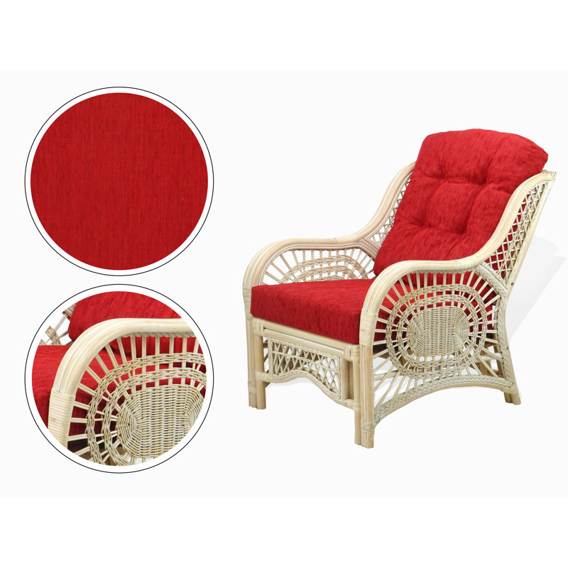 Malibu 4-Piece Natural Rattan Wicker Lounge Set with Red Cushions