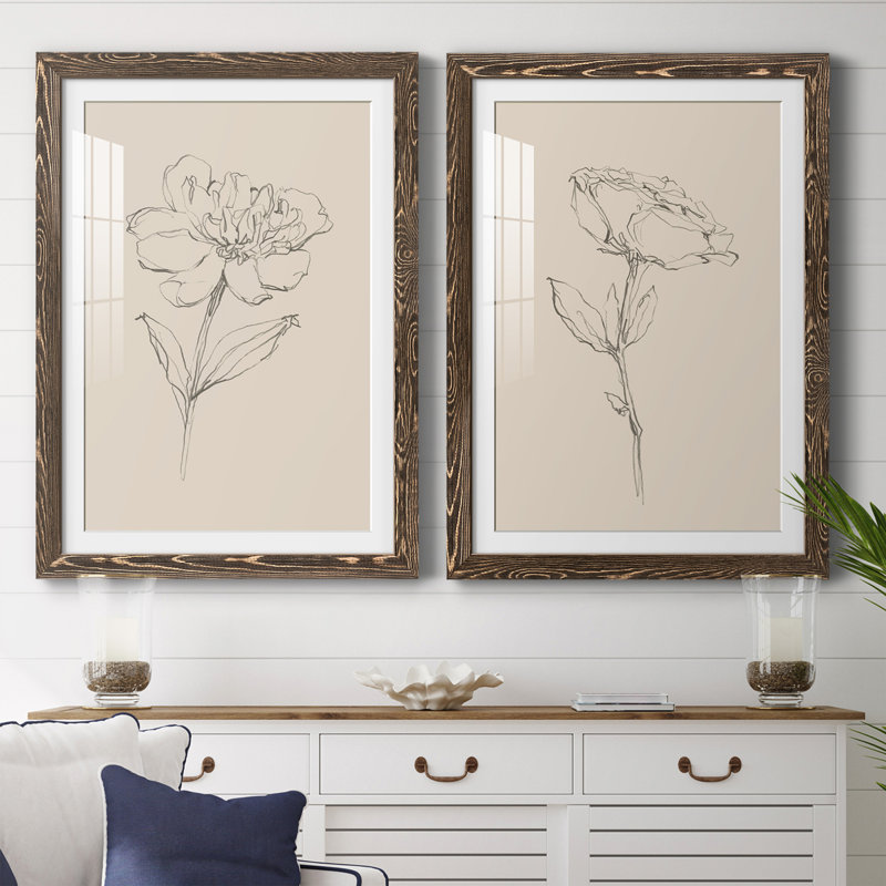 Floral Contour Study III Premium encadré mat - prêt à être accroché, Encadré de bois de noyer, H 37,5 po x l 55 po x P 1,5 po