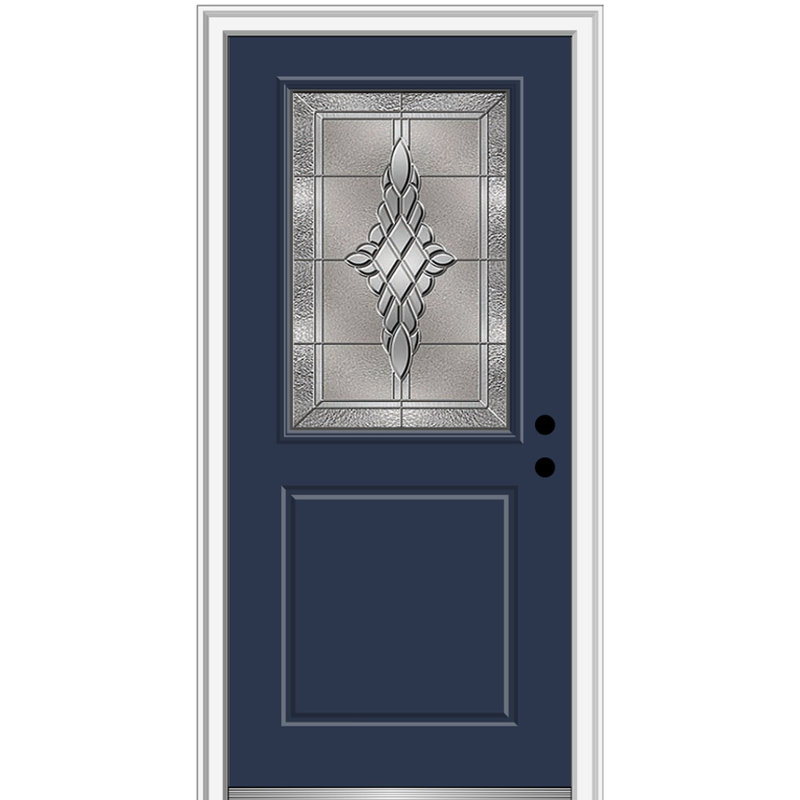 Porte d'entrée pré-montée en fibre de verre 1/2 panneau Grace Grace, H 80 po x l 36 po x P 1,75 po, Naval