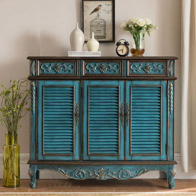 Blue Solid Wood Shoe Storage Bench