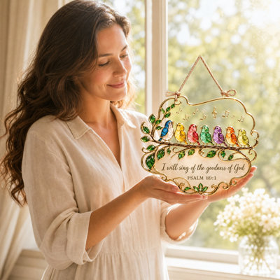 Ornement suspendu en bois, vitrail, oiseaux, attrape-soleil, à suspendre à la fenêtre, verset biblique, oiseau, branche, décoration de fenêtre, cadeau religieux