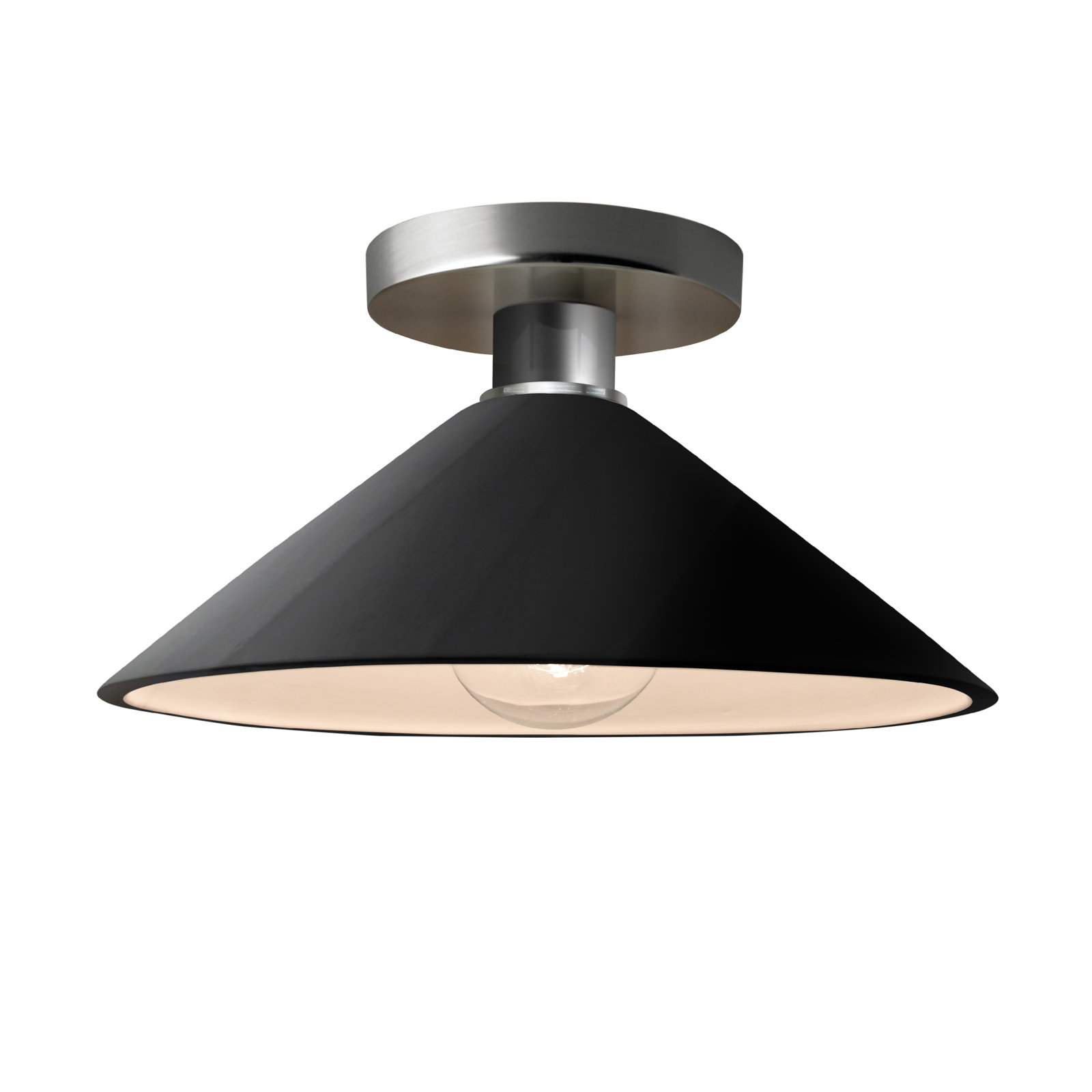 Single Light Ceramic Semi Flush Mount, Gloss Black/Matte White, Brushed Nickel, Incandescent (Not Included)