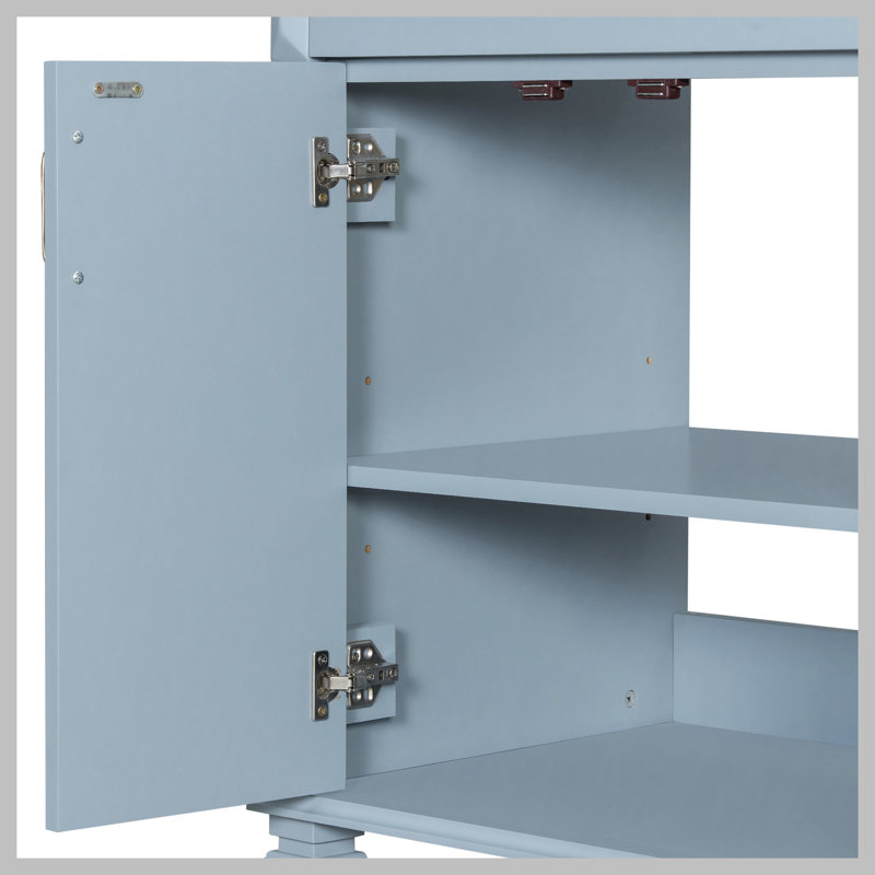 Meuble-lavabo de 36 po avec lavabo, armoire de salle de bain en bois massif gris-bleu avec tiroir rabattable, 3 tiroirs et 2 portes, conception élégante avec poignées en métal doré, meuble-lavabo moderne en bois aggloméré pour le rangement de la salle de bain