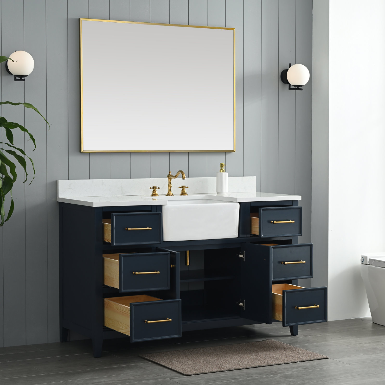 Aisa 54" Single Bathroom Vanity, Indigo Blue/Brushed Gold