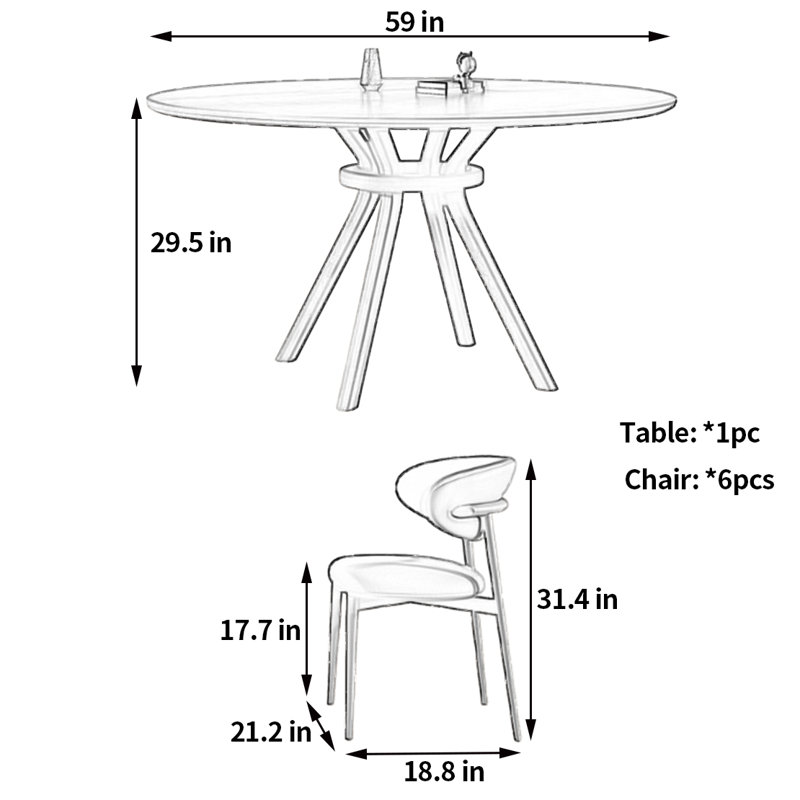 Table et chaises de salle à manger haut de gamme et pratiques, H 29,5 po x L 59 po x l 59 po
