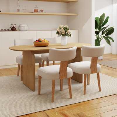 Dining Set Mid-Century Modern Wooden Table & Upholstered Chair Set For Home, Kitchen, Dining Room