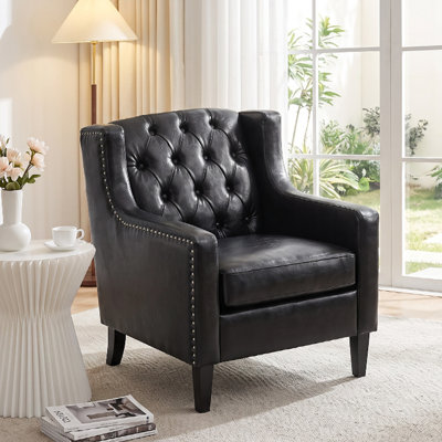 31.5" Wide Faux Leather Tufted Button Wingback Chair