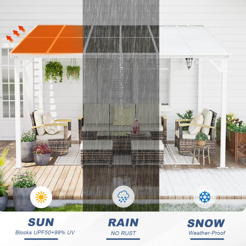 Gazebo, Wall Mounted Gazebo, Lean To Metal Awnings Gazebos, Gazebo Pergola With Sloped Roof, Outdoor Patio Gazebo Awning For Backyard, Deck