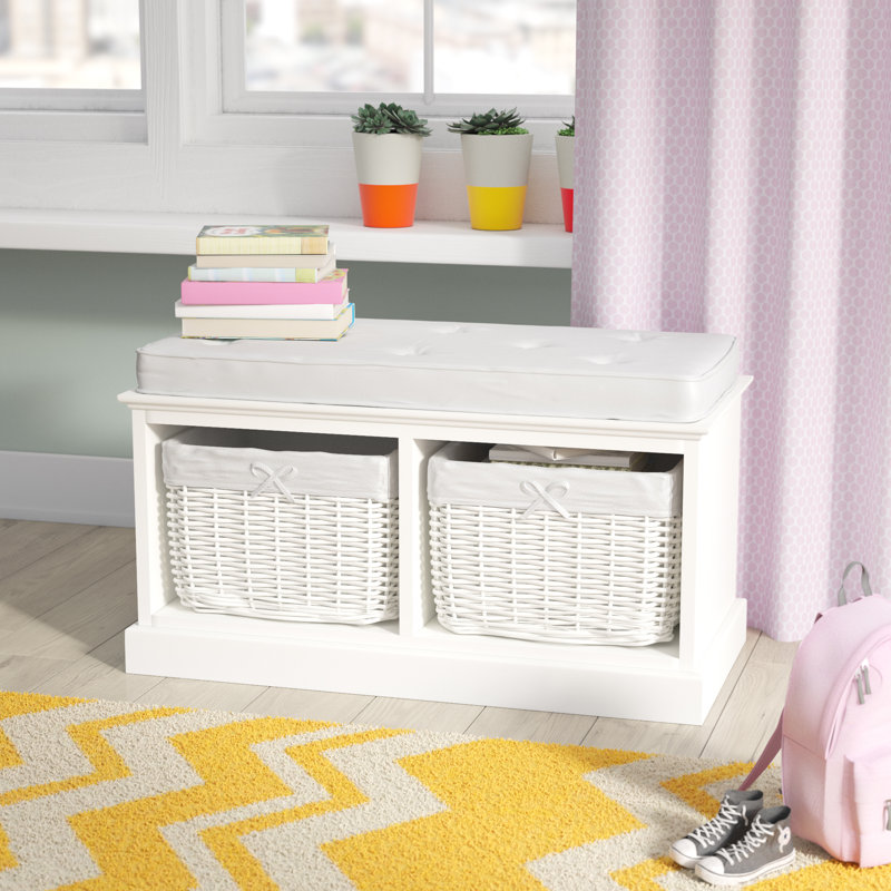 Dangelo Upholstered Storage Bench, White, H42 x W109 x D36cm