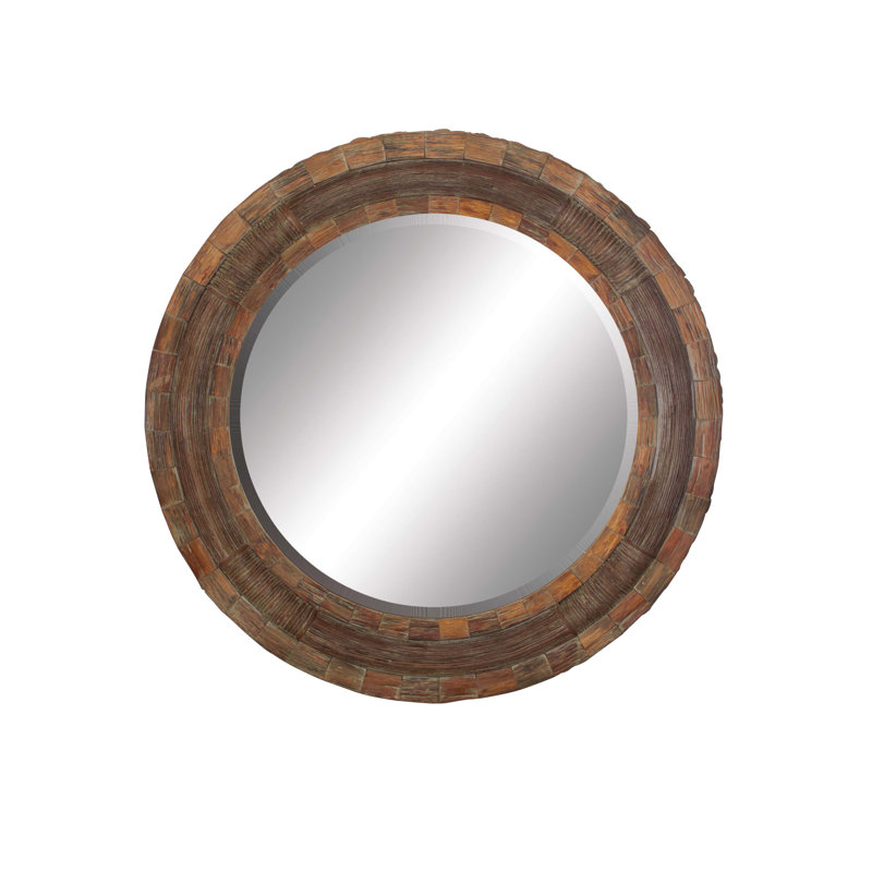 Wood Large Room Wall Mirror with Layered Wood Chip and Stick Design