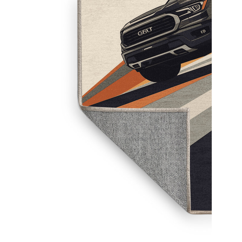 Machine Washable Maurice Modern Pickup Truck Modern Rug in Beige – Beige Binding, 2x4