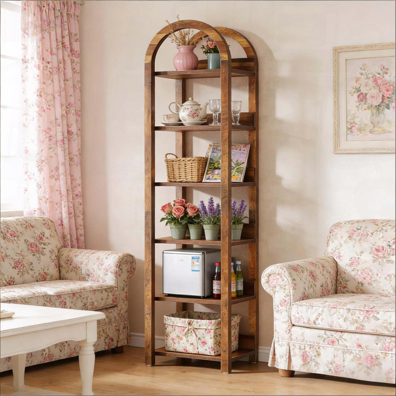 Bibliothèque mince à 6 niveaux de style rustique