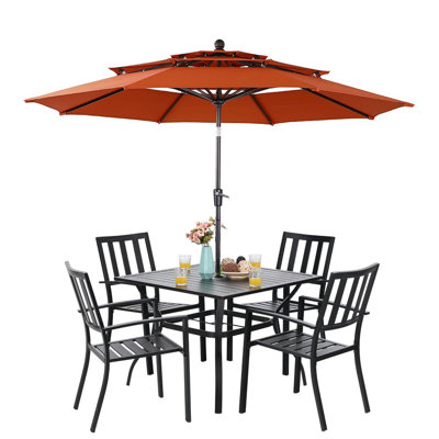 Ensemble de salle à manger long pour 4 personnes 37 "avec parasol Leonard