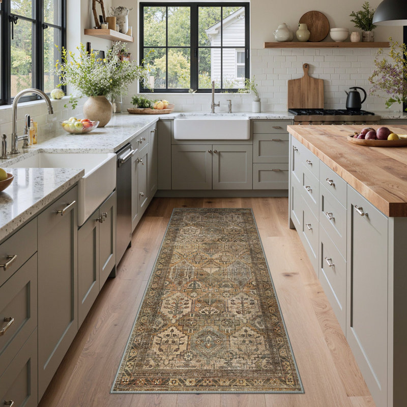 Machine Printed Area Rug, Runner 80 x 200 cm, Brown/Grey