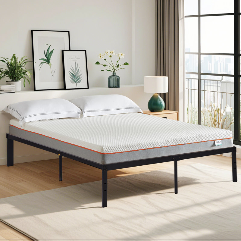 Rudchester Metal Platform Bed Frame With 8" Memory Foam Mattress Included, King