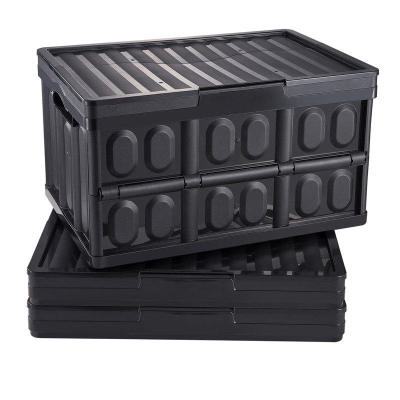 Bacs de rangement pliables avec couvercles, 45L 3 paquets, caisses pliantes empilables en plastique avec poignées, grands contenants robustes pour vêtements, jouets, livres, collations, chaussures et organisation d'épicerie