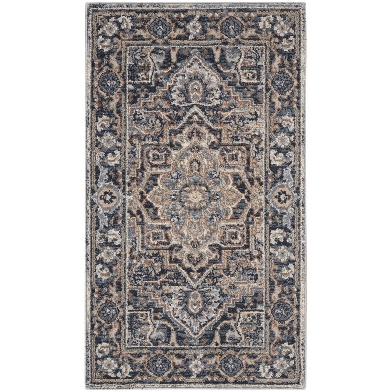 Tapis oriental bleu marine / beige Melani, Rectangle 2 pi 2 po x 3 pi 9 po