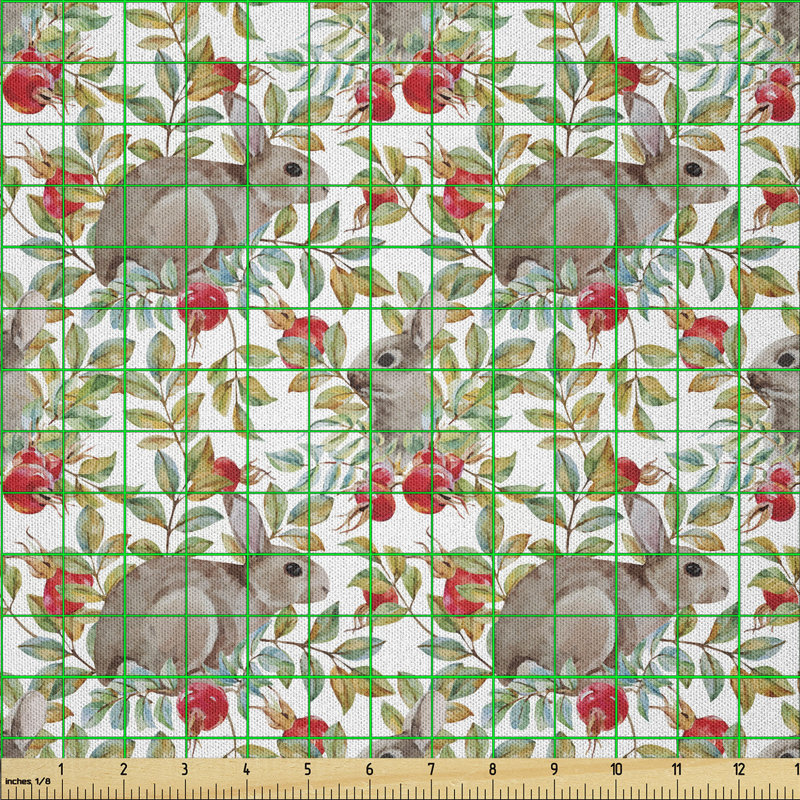 Bakken Easter Pattern of Dog Rose and Rabbits Fabric