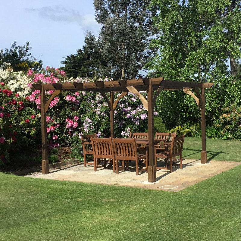 Baudel Solid Wood Pergola, Rustic Brown, 12 ft x 14 ft