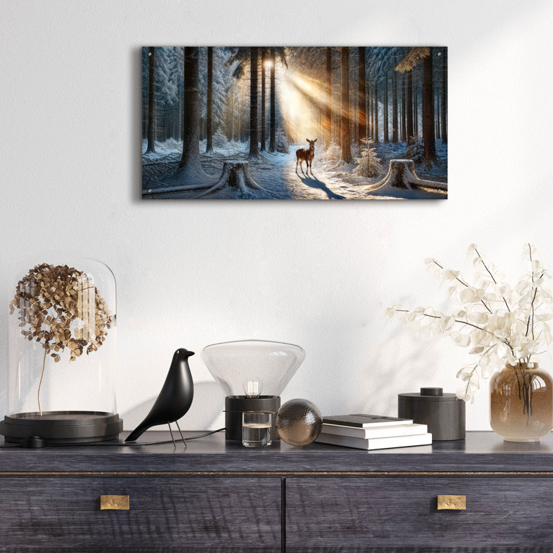  «Deer Winter Forest» par Rey Klimt, art mural en verre acrylique, H 24 po x l 48 po