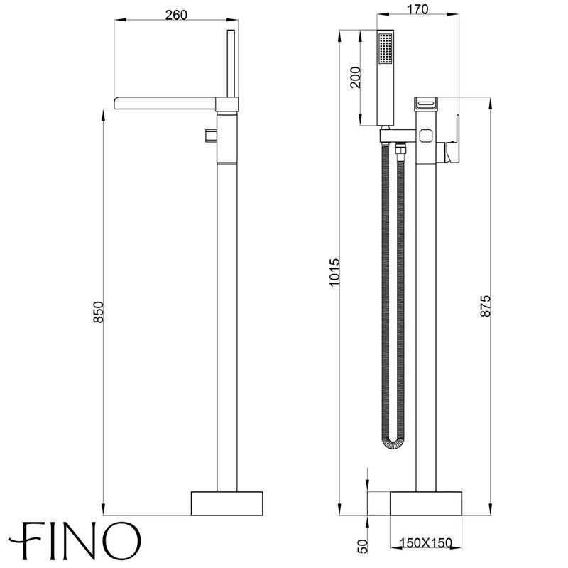 Waterfall Freestanding Plated Bath Tap With Shower, Matte Black