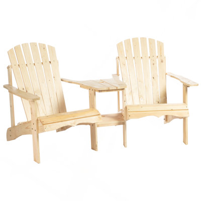 Chaise Adirondack en bois pour deux personnes, ensemble de chaises de foyer d'extérieur avec trou de table et de parasol, chaises de patio pour piscine, terrasse, jardin