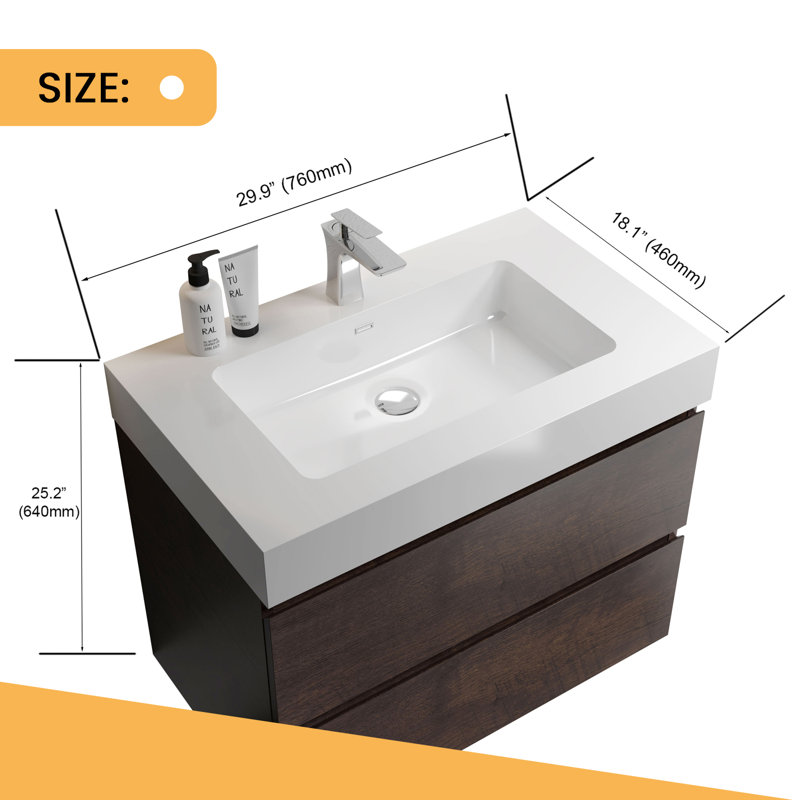 29.9'' Single Bathroom Vanity with Resin Top, Walunt