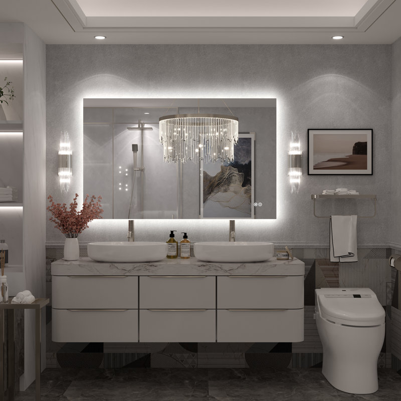 Molly Rectangle/Round/Oval LED Anti-Fog Tempered Glass Wall Bathroom Vanity Mirror - UL Certified, 48" x 30", Rectangle