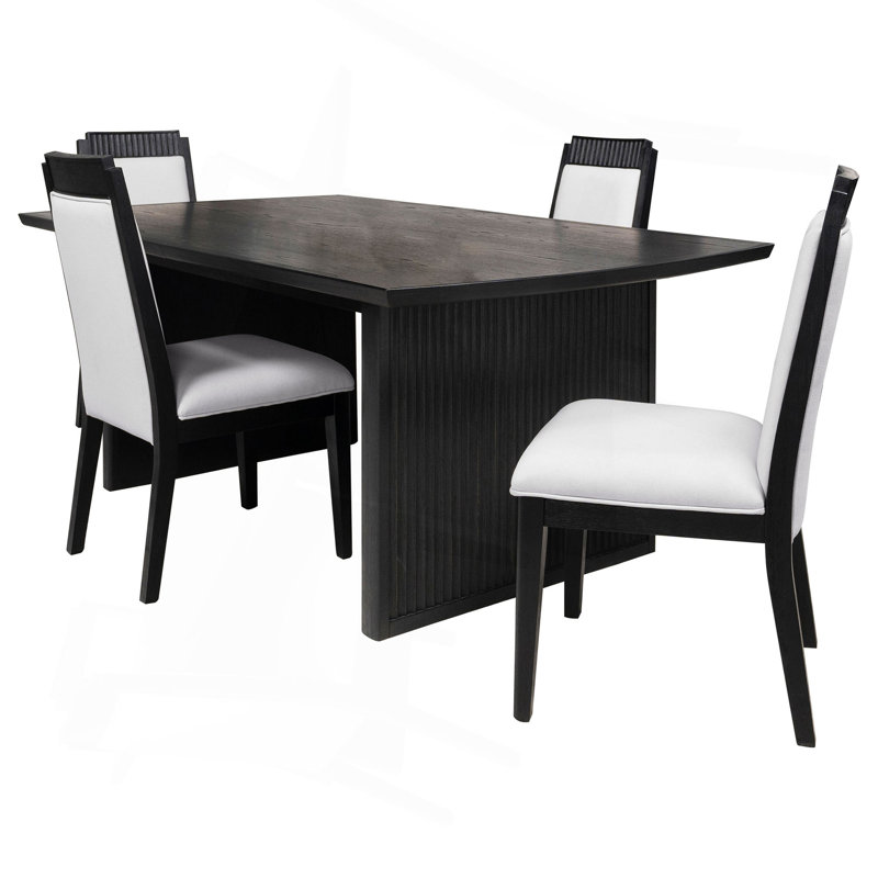 Black Dining Set With Extension Leaf, 5 Pieces: Table, 4 Chairs