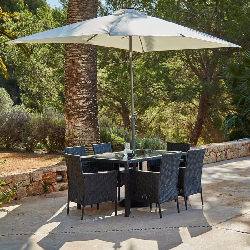 Ahmid 6 Seater Dining Set with Cushions, Black, Cream Umbrella