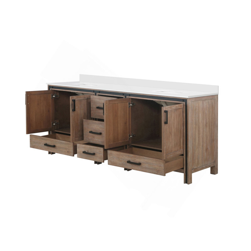 Meuble-lavabo double 84 po Rustwood X P 22 po D, avec plateau en quartz blanc