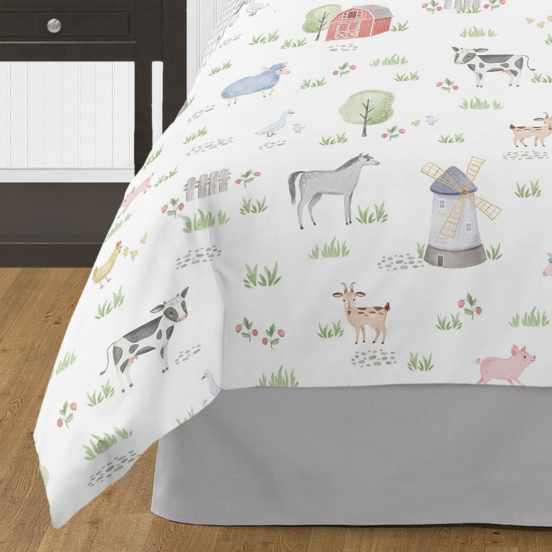 Gray Microfiber Full Kids Farm Animal Bedding Set
