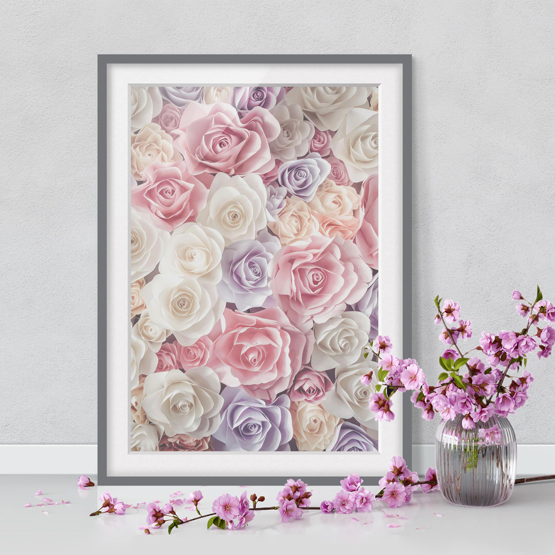 Gerahmtes Papierbild Pastell Paper Art Rosen