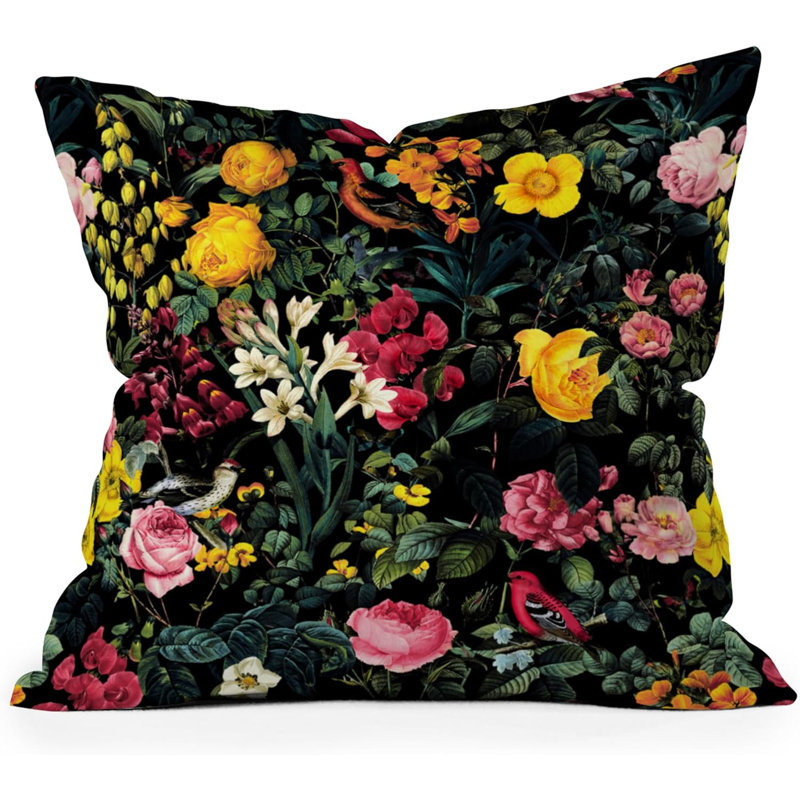 Coussin Society6, Motif floral noir
