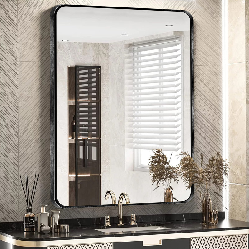 Viridiana Metal Rectangle Wall Mirror, 30" x 22", Brushed Black