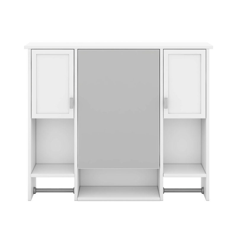 Armoire de rangement murale moderne avec miroir, rangement dissimulé et barre à serviettes Modern, Blanc