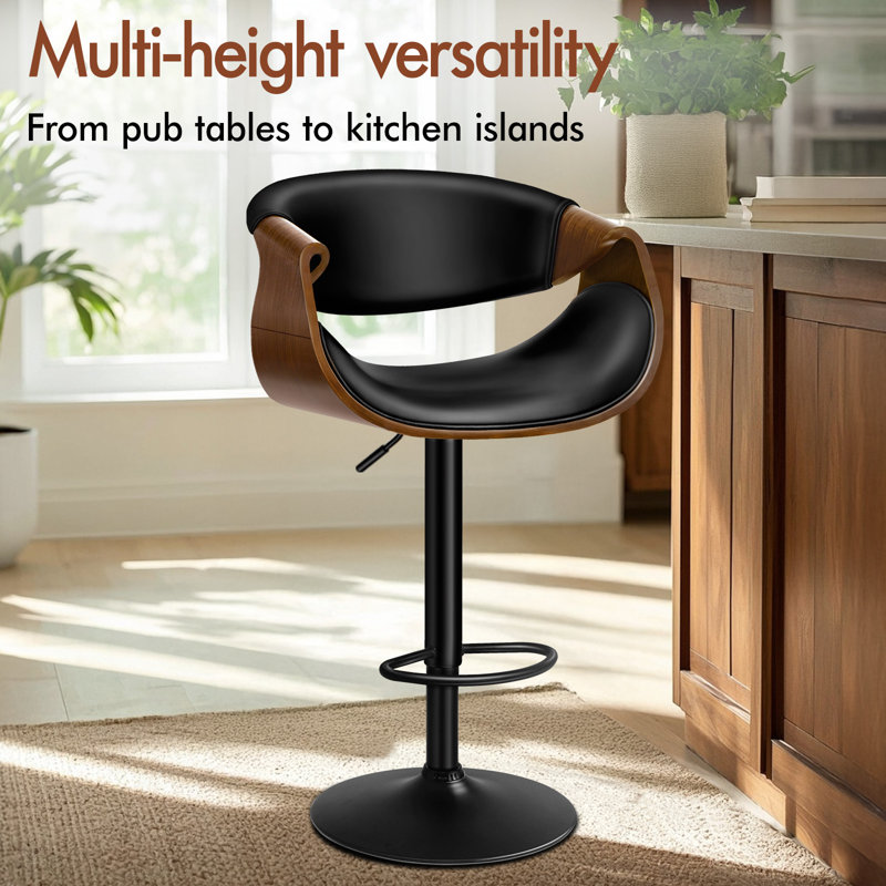 Upholstered Adjustable Height Counter Stool with Solid Wood Frame