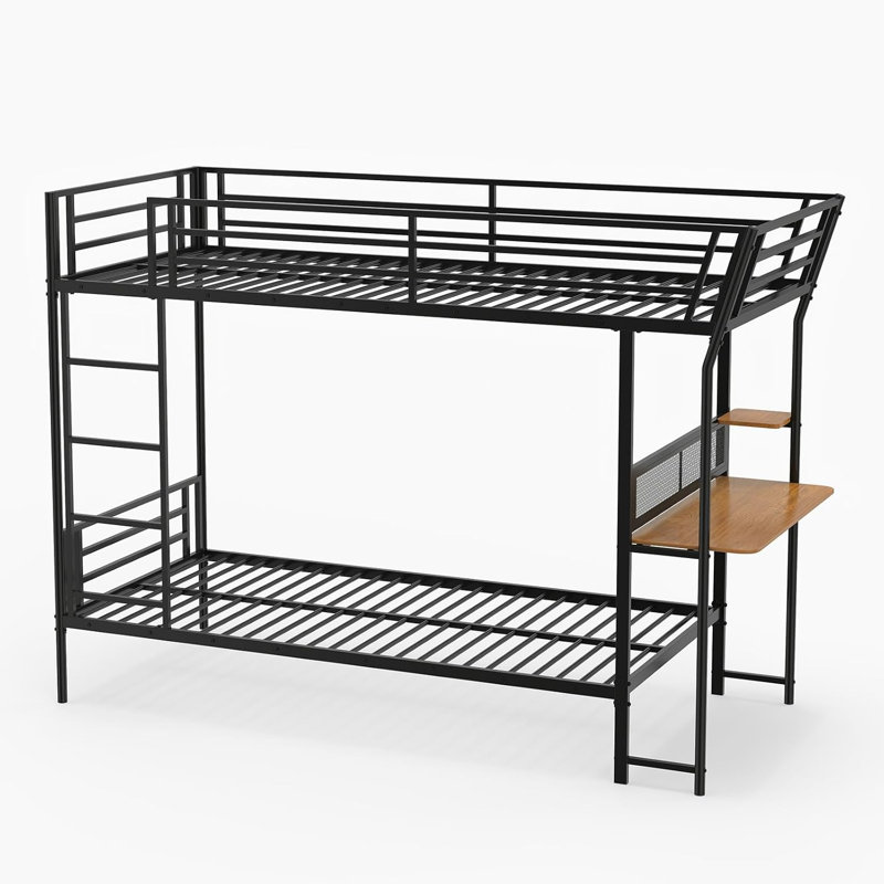 Bunk Bed Single over Single Loft Bed with Wooden Tabletop & Shelf